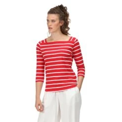 Regatta Dames/dames Polexia Stripe Tshirt (Echt Rood/wit) -Aanbiedingen Trend Doek Winkel damesdames polexia stripe tshirt echt roodwit 3